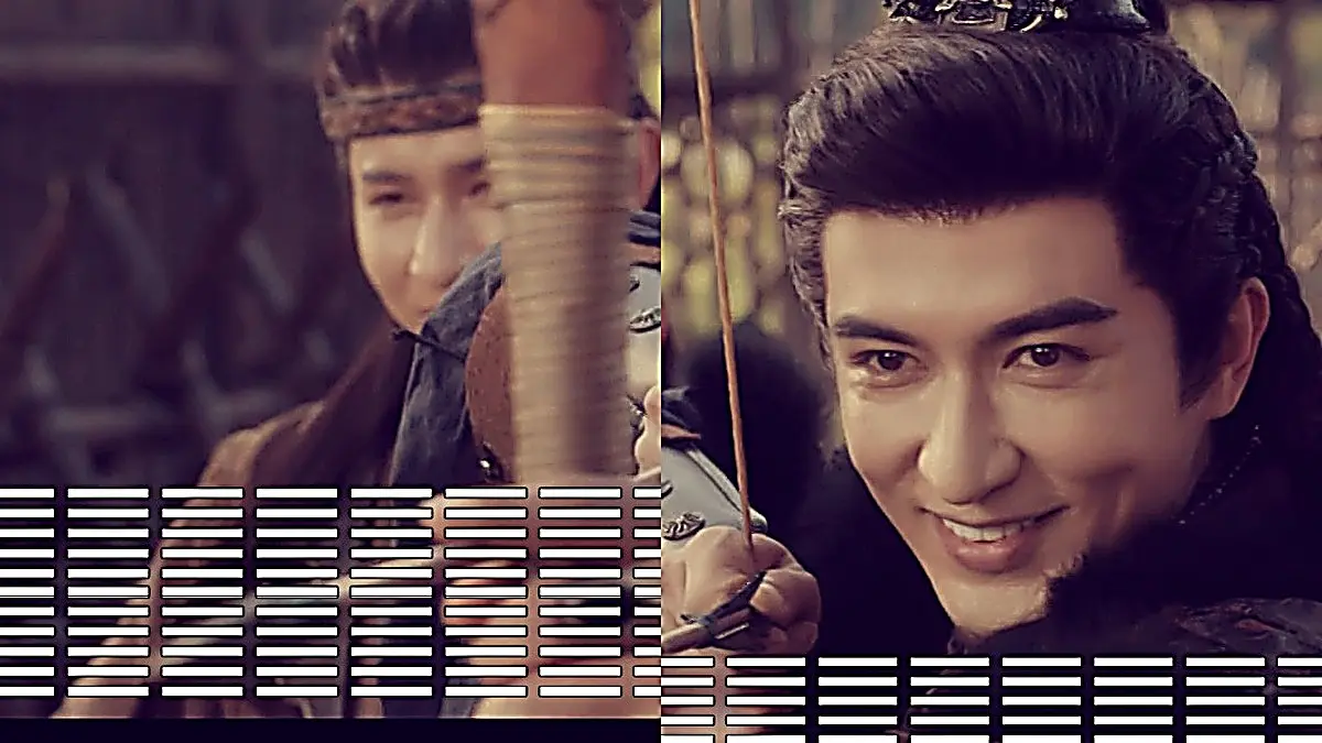 Prince Ying aiming his bow with a sneer