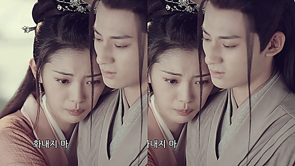Lin Fengzi embracing Xia Qingmei while wearing a warm salmon wrap and silver hair adornments