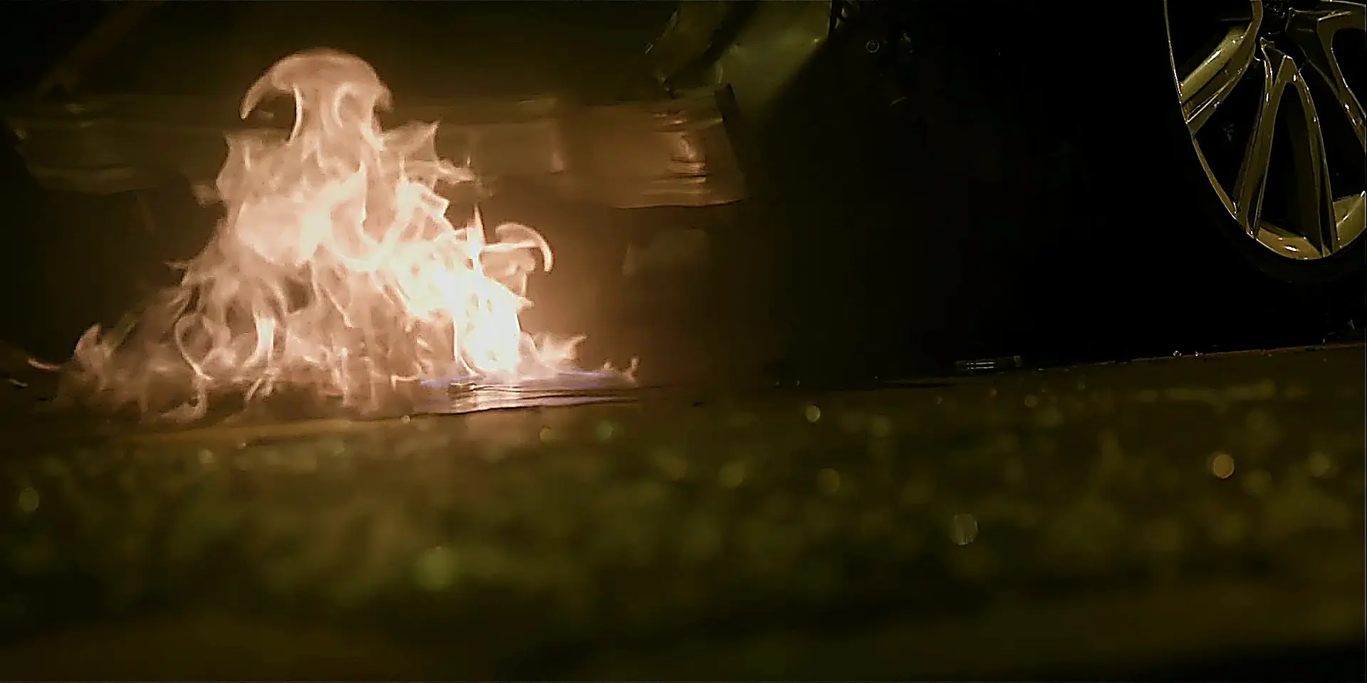 The vehicle fire following the parking lot collision in Germany