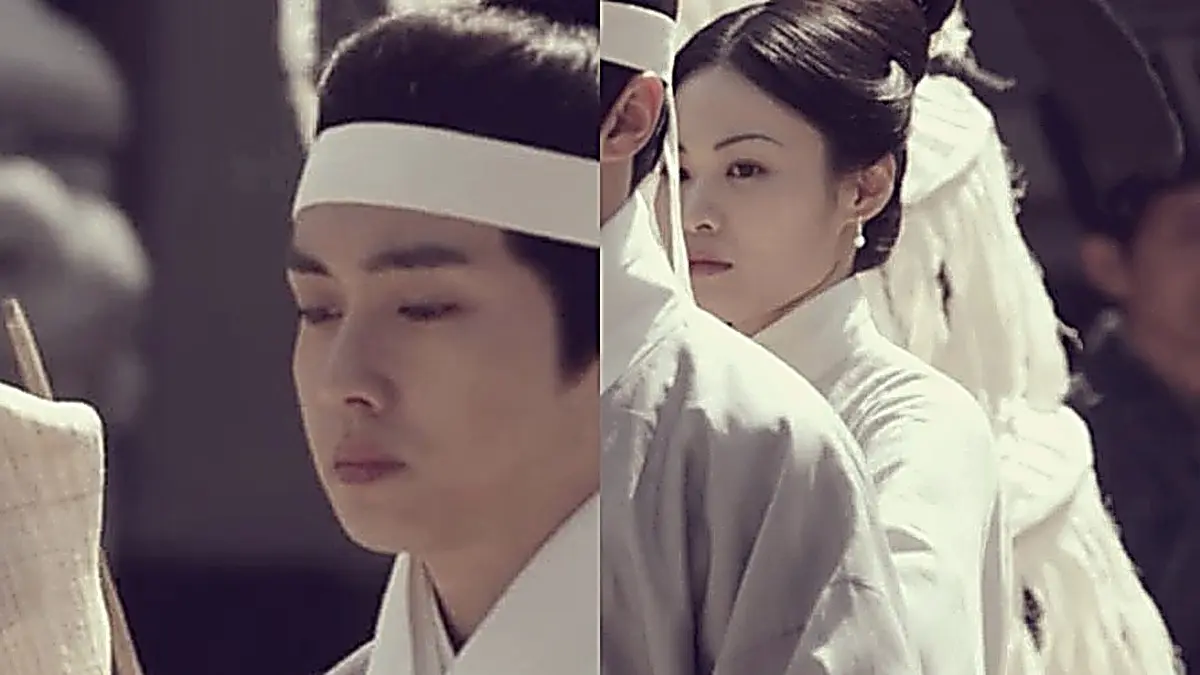 Luo Su and Qi Menglin lead the memorial procession holding Miaocui's spirit tablet