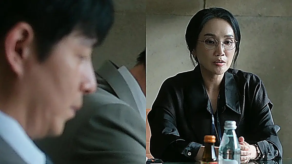 Director Park Hyun-sook cutting through corporate illusions during an emergency meeting