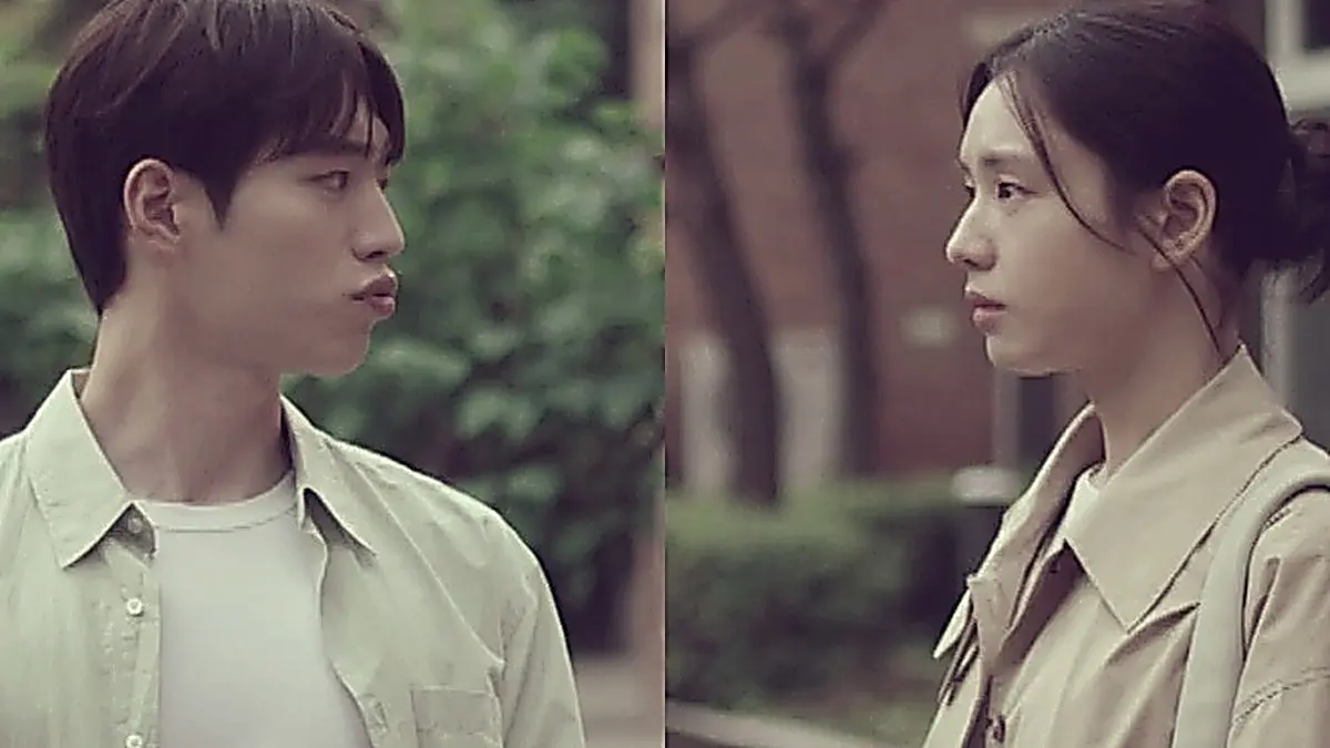 Namgoong Ho and Lee Mi-do confronting each other in casual layers and a beige trench coat