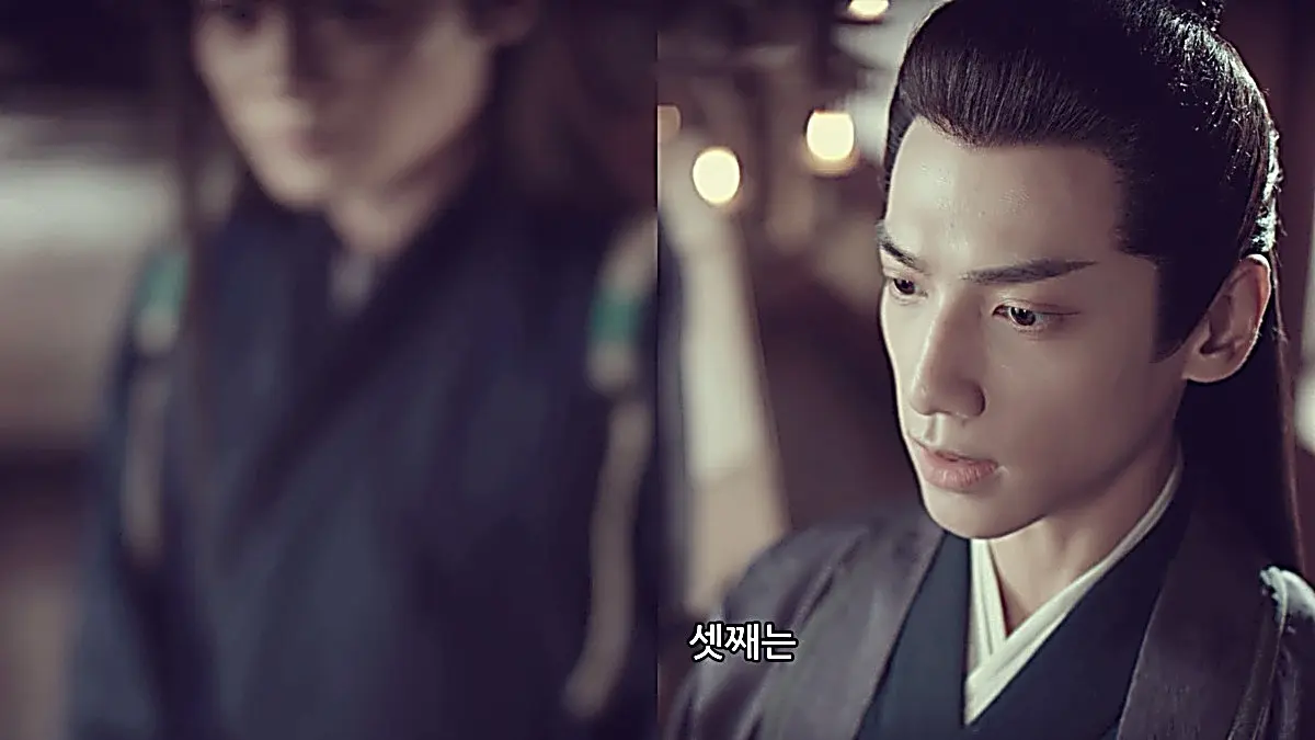 Shangguan Tou in a dark layered robe making a vow before the Crown Prince in Episode 40